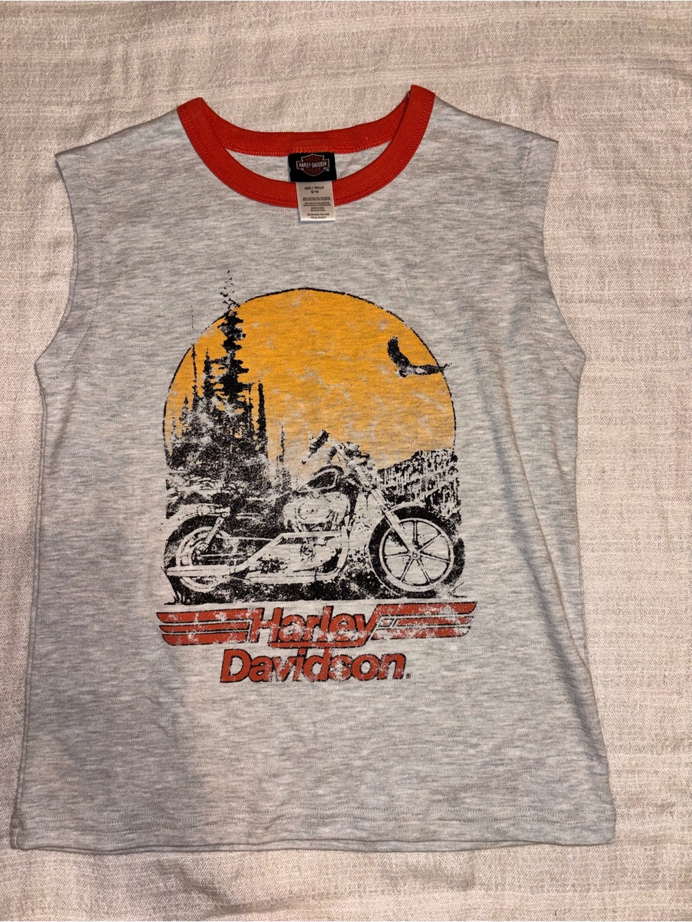 Harley-Davidson Gray Tank Top with Orange Trim & Yellow Sun Graphic Youth 8-10